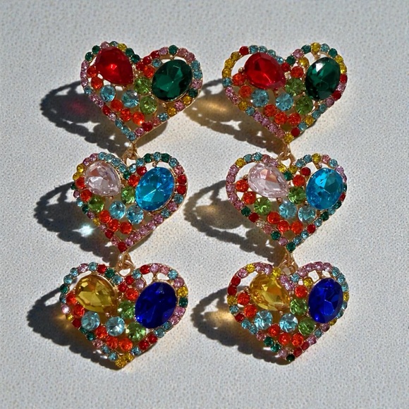 Colorful Heart Drop Earrings - Picture 2 of 6